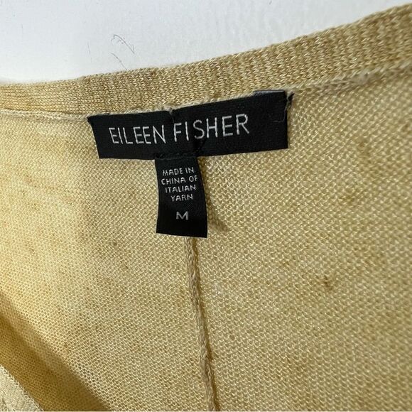 Eileen Fisher Women's Size Medium Lemon Drop Yellow Linen Jersey V-Neck Shirt - Picture 2 of 6